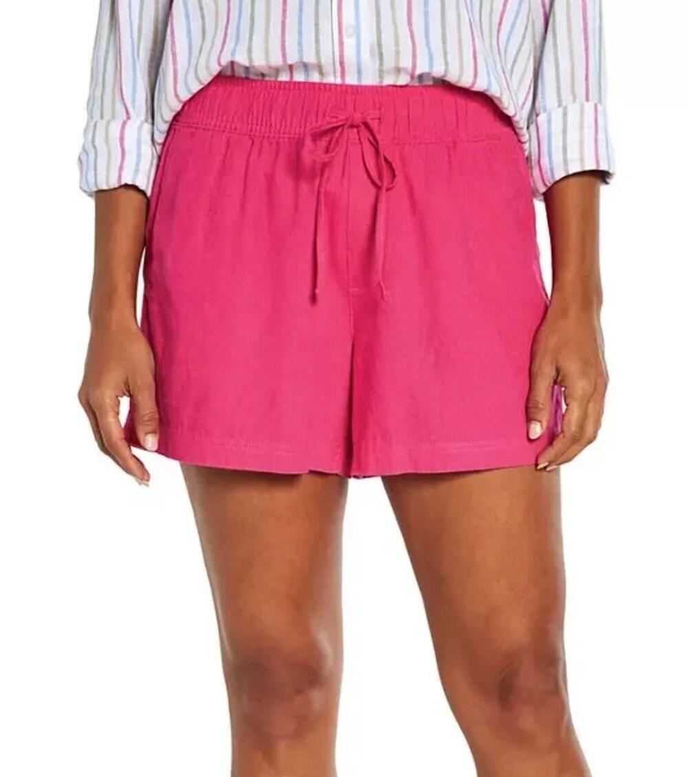 GAP Pull On Utility Shorts Linen Blend Royal Fuchsia Small Coastal Beach Resort
